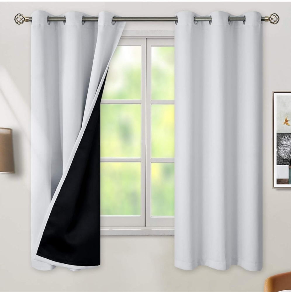 Greyish White 100% Blackout Curtains for Bedroom 63x42
